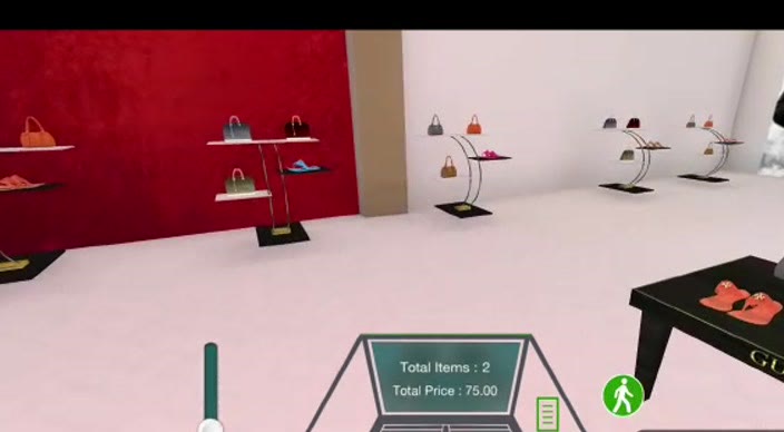VirtuSMART demonstration showing products displayed inside a virtual fashion store